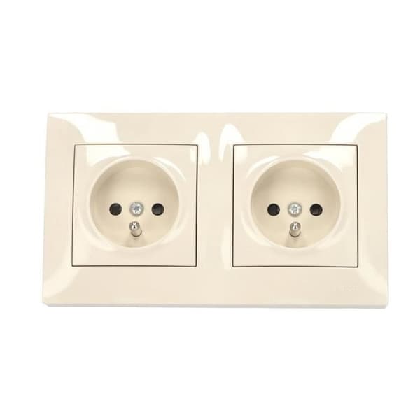 Dubbel vinkelsocket - Kontakta Simon - 2x230V - 16A - Kräm - Beige