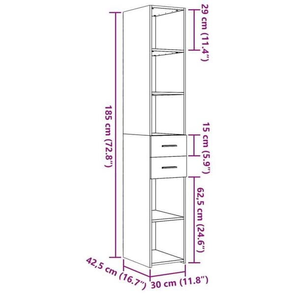 vidaXL Vit buffé 30x42,5x185 cm ingenjörsträ 846236