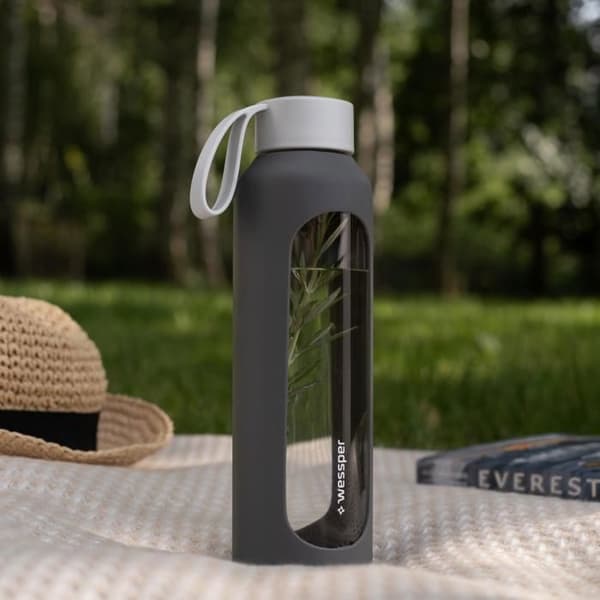 Motiverande glasflaska - Wessper B1 BOROSILICATE - 500 ml - grå