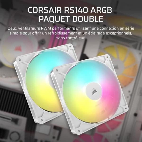 PC-fläkt - CORSAIR - RS140 ARGB - 140mm - Paket om 2 - Vit