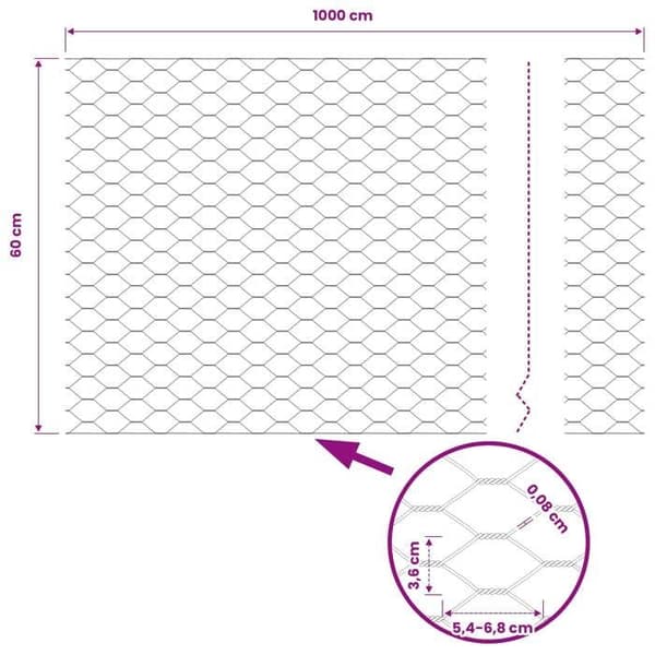 vidaXL Hexagonal stängsel Grå 0,6 x 10 m PVC 42005487