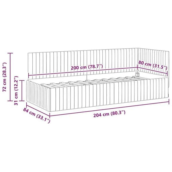 Vinkelbäddram i sammet - vidaXL - 80x200 cm - Mörkgrå - L-format design - Mångsidig soffbed