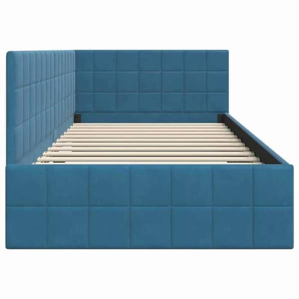vidaXL Hörnsängram Blå 90 cm x 200 cm Sammet 42016387