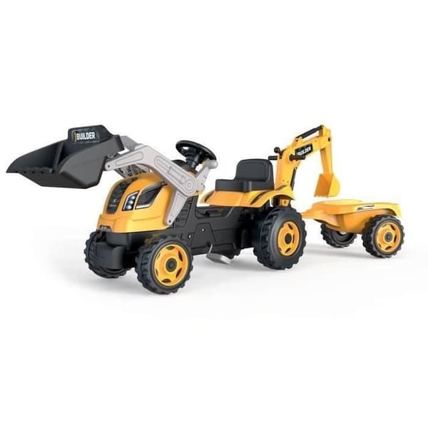 Builder Max pedaltraktor + Trailer + Grävmaskin + Grävmaskin - Smoby - Gul