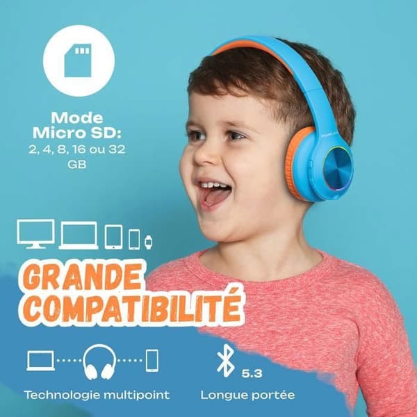 Trådlösa Bluetooth-hörlurar - POWERLOCUS - Orange - Fällbar - För barn - Unisex