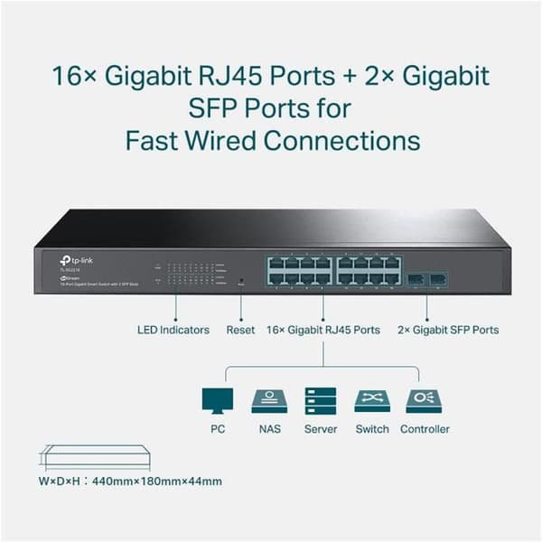 Switch - TP-LINK - JETSTREAM 16-PORTAR GIGABIT 2 SFP - Gigabit Switch - Rackmonterbar