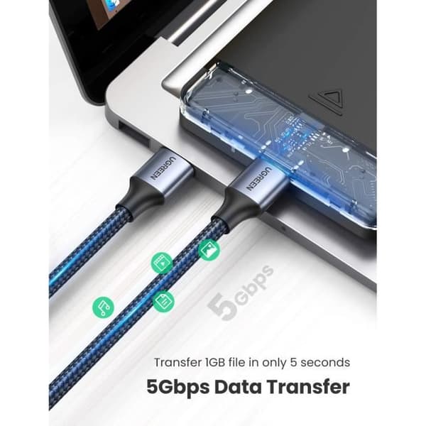 UGREEN USB 3.0 Typ A Hane till Hane i Flätad Nylon, 0.5M