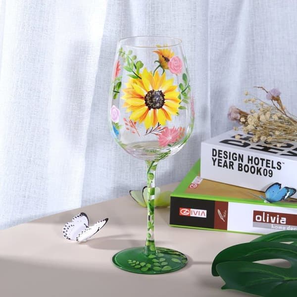 Vin karaff - NYMPHFABLE - Akvarellblomma - Munnblåst - Handmålad - Extra klart glas