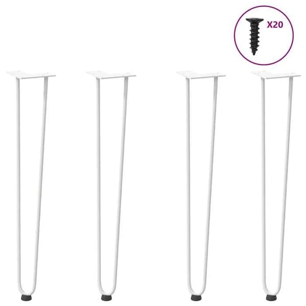 vidaXL Hårnålben för konsoler, set om 4, vit, 72 cm, massiv stål 4012425