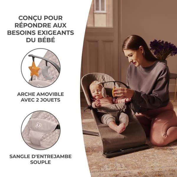 Fällbar babysäng - KINDERKRAFT - MIMI - Justerbart ryggstöd - Lekbåge - Beige