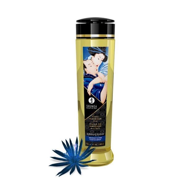 Massageolja - Shunga - Midnattsblomma - 240 ml - Mild - Ej fet - Väcker sinnena