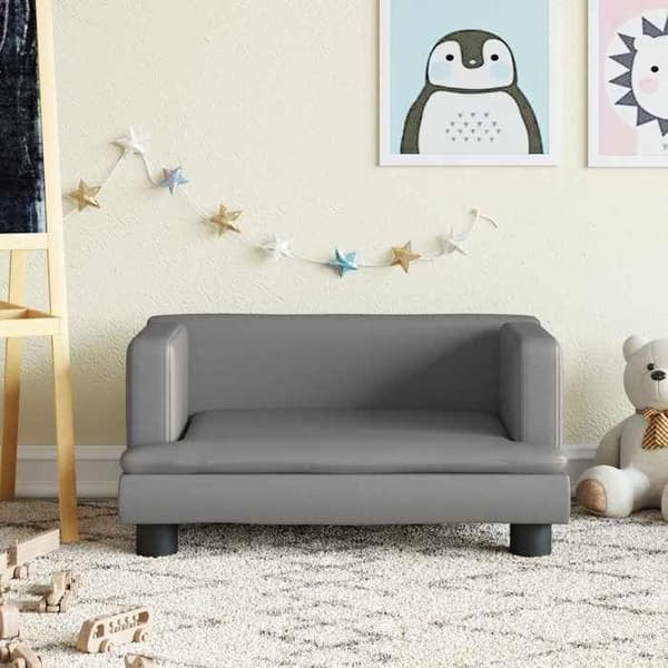 vidaXL Barnsoffa grå 60x40x30 cm konstläder, mini soffa, mini soffa-stol, mini soffa för barn, soffa av 3196327