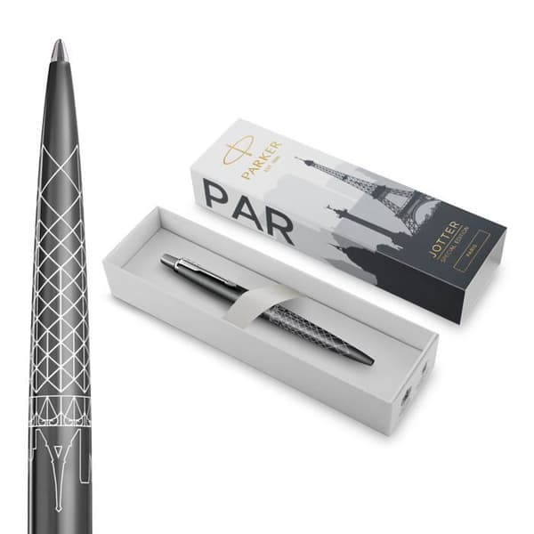 Specialutgåva kulspetspenna - Parker - Grå Paris - Kromad finish - Medium spets - Blå bläck