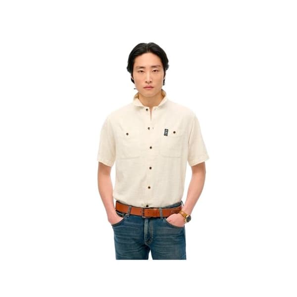 Chemise Superdry Herr Merchant Beige Bomull