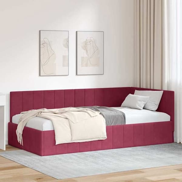 vidaXL Hörnsängram Bordeaux 90 cm x 200 cm Sammet 42016311