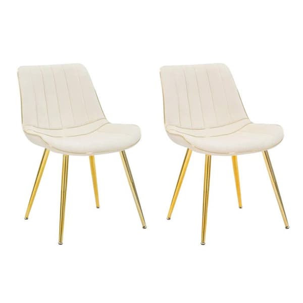 Set med 2 Stolar i Tyg "Paris" 79cm Kräm & Guld