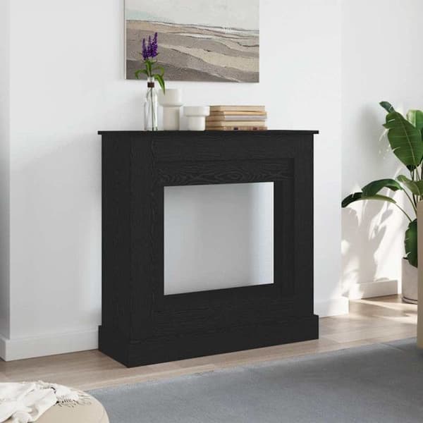 Ramme för eldstad svart ek 90x30x90 cm ingenjörsträ