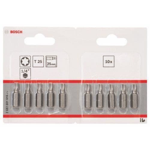 Torx-bits - BOSCH - T 25 - Paket med 10 - TIN-beläggning - Max Grepp