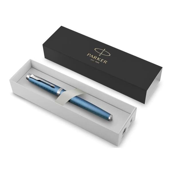 Parker IM Premium - Ljusblå rollerpenna, fin spets, svart refill - Presentförpackning