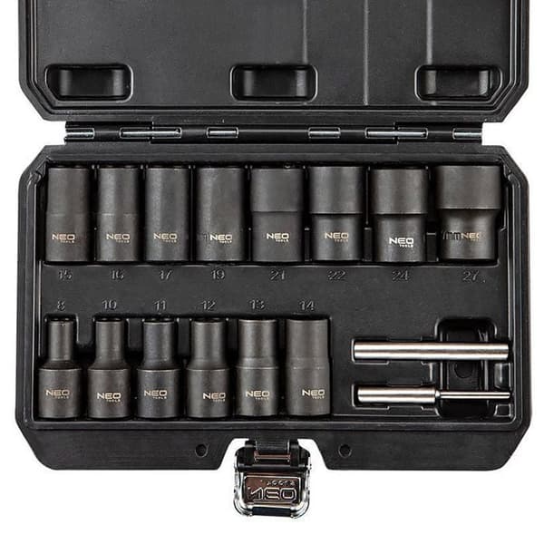 Coffert med hylsor 1/2" NEO TOOLS 11-920 för skadade muttrar (16 delar)