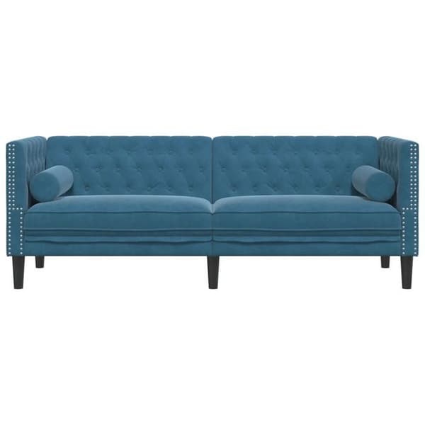 vidaXL Chesterfield-soffa med kuddar 3-sits blå sammet, soffa, vardagsrumsoffa, 3-sits soffa, soffa 372701