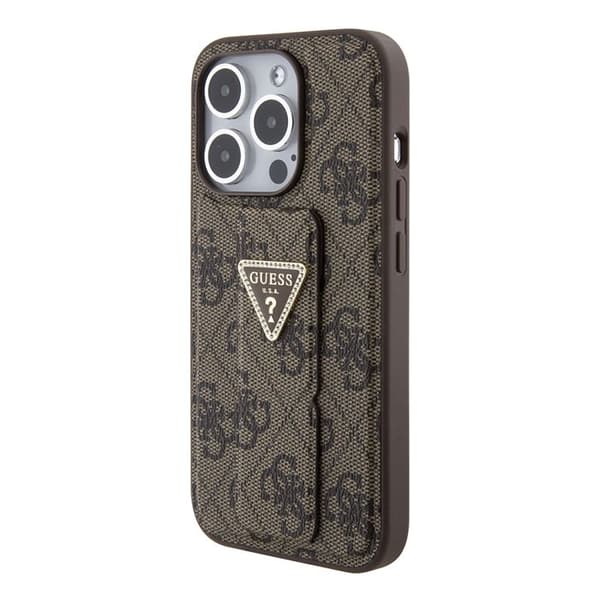 Guess Grip Stand 4G Triangel Strass för iPhone 15 Pro - Brun