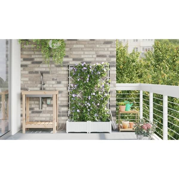 Jardiniärer med bevattningssystem 2 st Vit