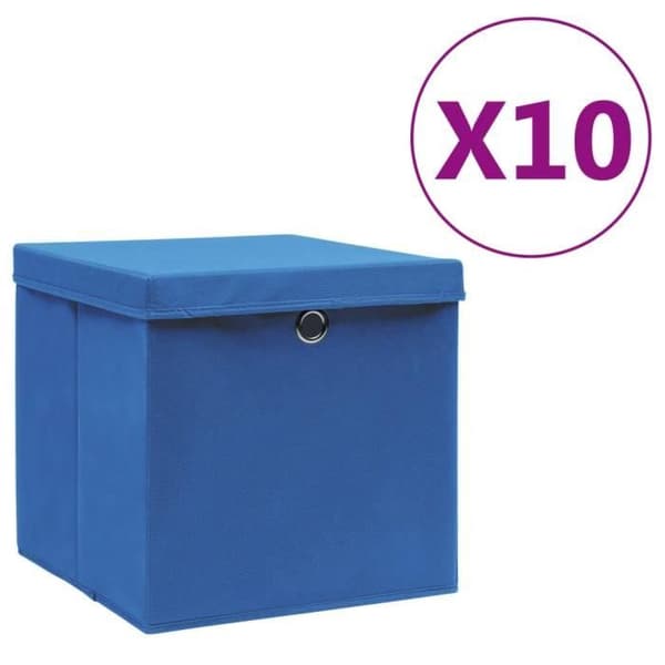 vidaXL Förvaringsboxar med lock 10 st 28x28x28 cm Blå