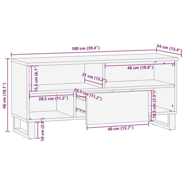 vidaXL TV-möbel 100x34x46 cm av solid akaciaträ 377518