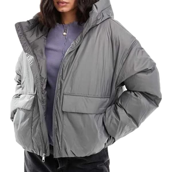 Grå Doudoune Dam Converse Syntetisk Puffer