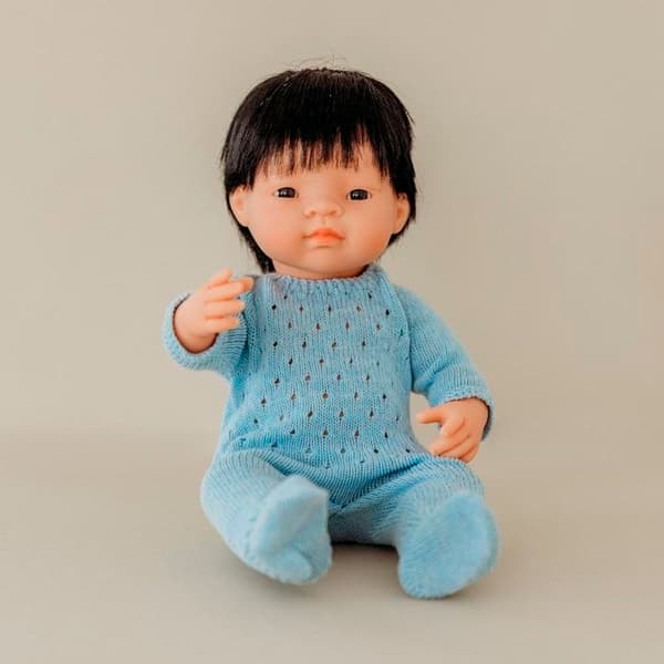 Blå Stickad Pyjamas För Docka 38cm