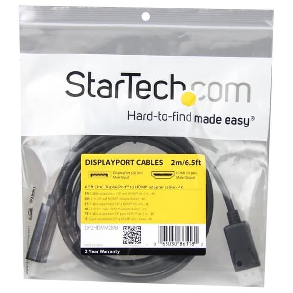 DisplayPort till HDMI-adapterkabel - STARTECH.COM - 2 m - 4K - HDCP/DPCP - Svart