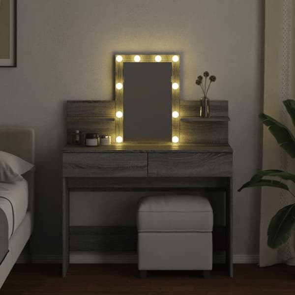 Coiffeuse med LED sonoma grå 100x40x130 cm