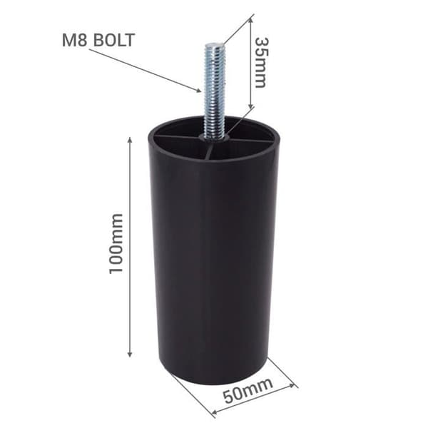 SKIR'CO Rund plastmöbelfot 100 mm svart - 4-pack
