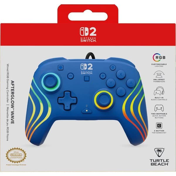 Manette Gaming med kabel RGB - TURTLE BEACH - Afterglow Wave för Nintendo Switch 2 - Blå