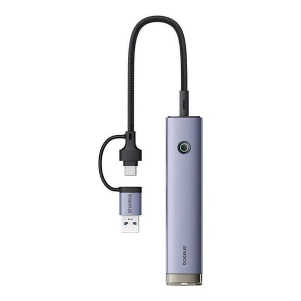 USB-hub 4 i 1 - BASEUS - UltraJoy - Ingång USB-A/USB-C - 3×USB 3.0 - USB-C + RJ45 (grå)