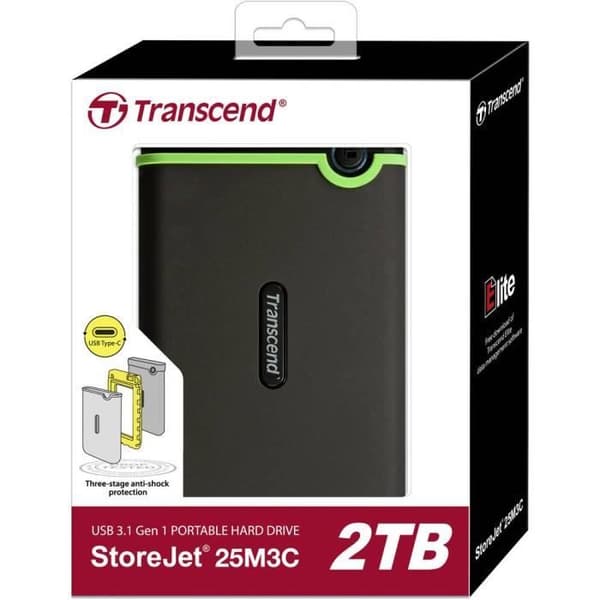 TRANSCEND StoreJet 25M3C extern hårddisk - 2 TB - USB 3.1 Gen 1 - Järngrå