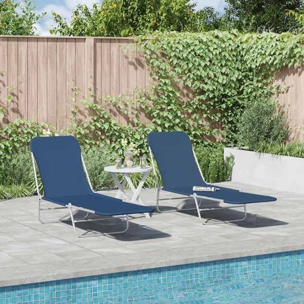 Set med 2 hopfällbara solstolar - Blå - 56 x 182 x 24,5 cm