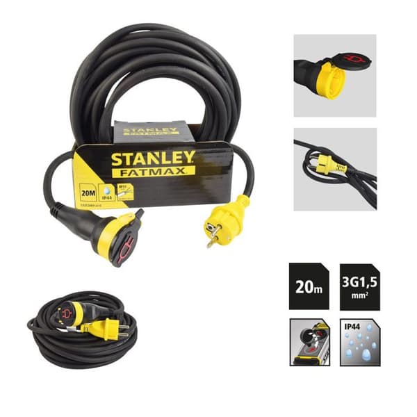 Byggförlängare - STANLEY - 20m - IP44 - 16A - Gummi