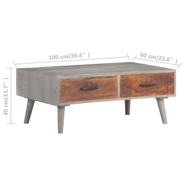 Soffbord - vidaXL - Massivt mangoträd - Grå och honung brun - 100x60x40 cm - Rektangulär
