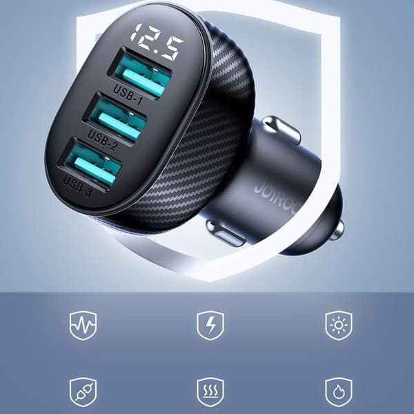 Biladapter - JoyRoom - JR-CCD03 - 3x USB - Digital display - 17 W