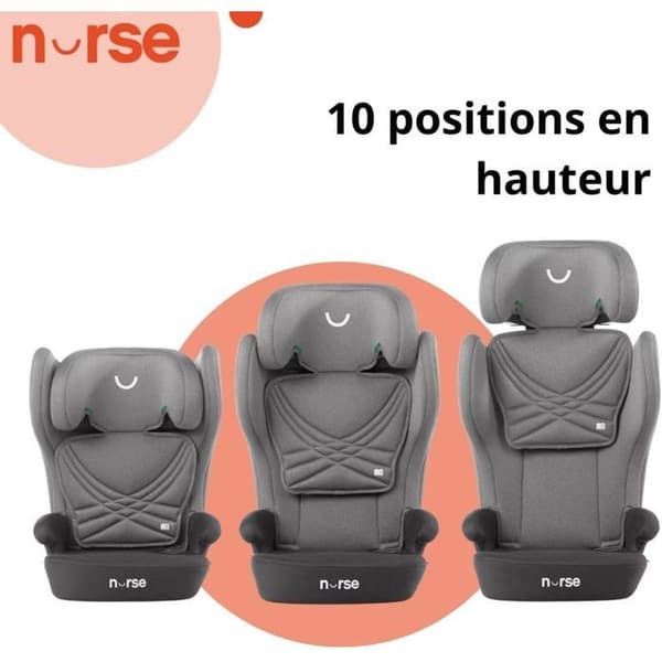 Bilbarnstol Nurse Spring iSize för Barn 4-12 År, Isofix, Fällbar, Nejlbar, Grå