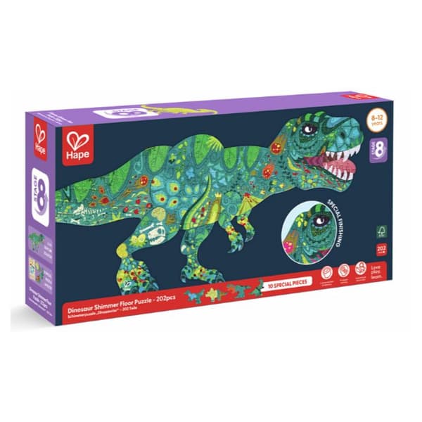 Gigantisk pussel - HAPE - E1667 - 200 bitar - Dinosaurusbitar - Glittrande finish