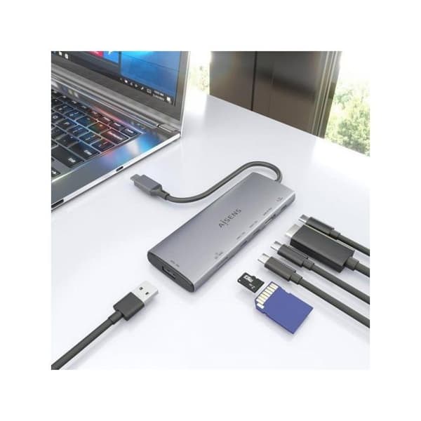 Dockning USB-C 7 i 1 - AISENS - ASUC-7P031-GR - 1xHDMI - 1xUSB-A - 2xUSB-C