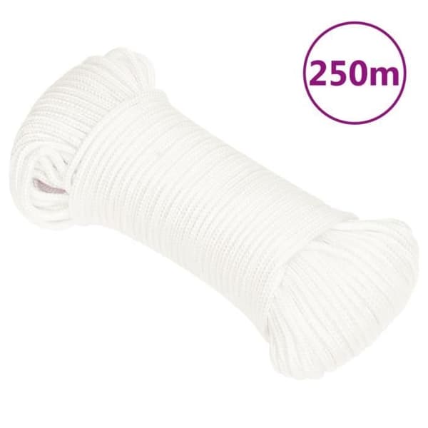 152537 vidaXL Båtrep Komplett Vit 3 mm 250 m Polypropen