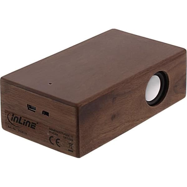 InLine® Woodbrick högtalare - Valnöt - 3W högtalare - Bluetooth 3.0 - Batteritid 8 timmar