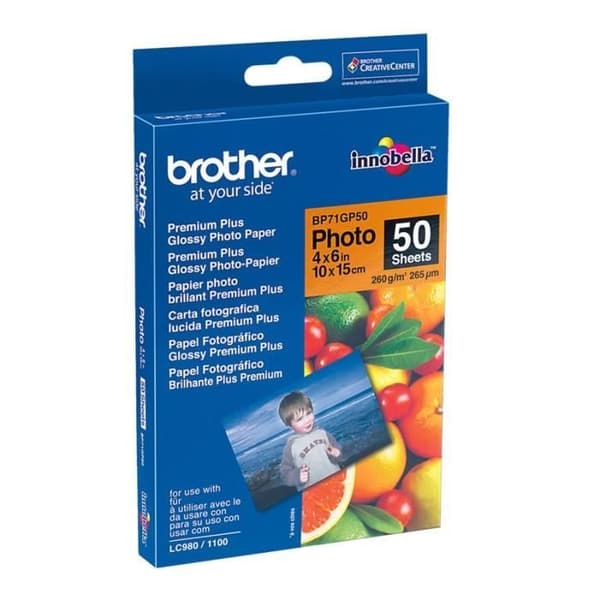 BROTHER fotopapper - Vit glänsande - 100x150mm - 50 ark