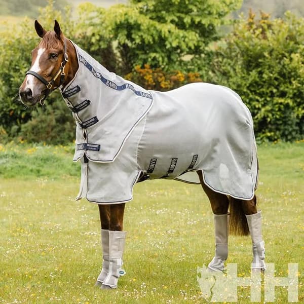 Flugskydd med halsförlängning för häst Rambo Protector Plus - Silver - 140/191 cm