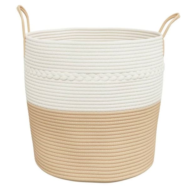 Beige och vit förvaringskorg Ø43x38 cm bomull