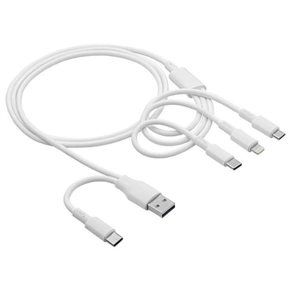 Multi-kontakt USB-kabel - AKYGA - AK-USB-52 - USB-C/Lightning/Micro-USB - 1,20 m - Vit